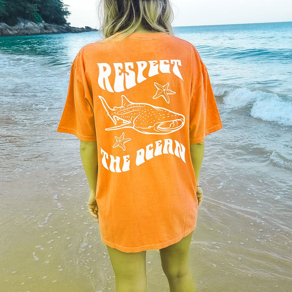Ocean Starfish Dolphin Printing T-shirt For Women