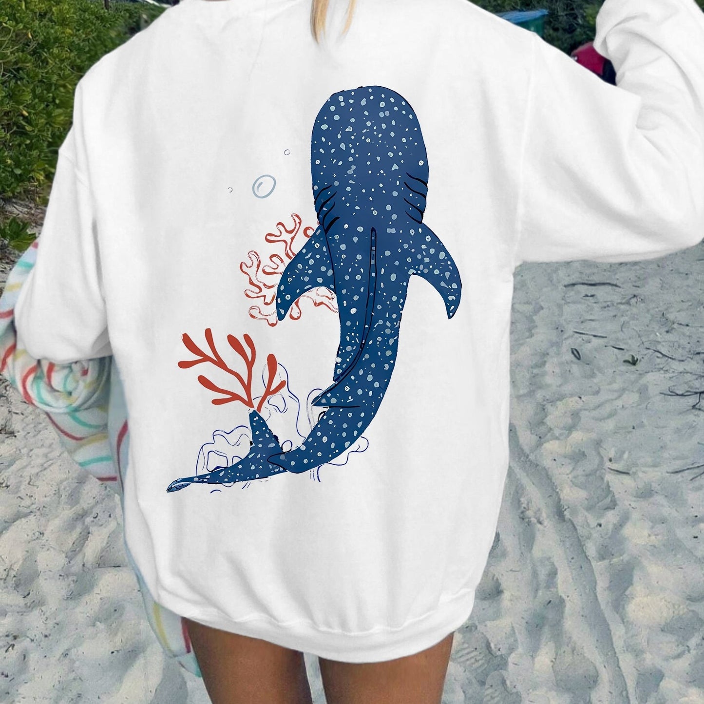 Cozy Whale Graphic Crew Neck Sweatshirt