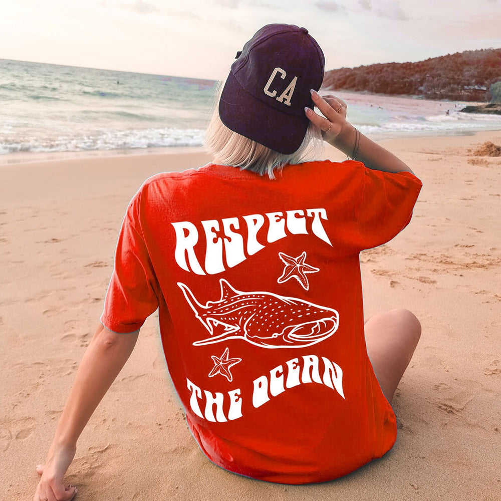 Ocean Starfish Dolphin Printing T-shirt For Women