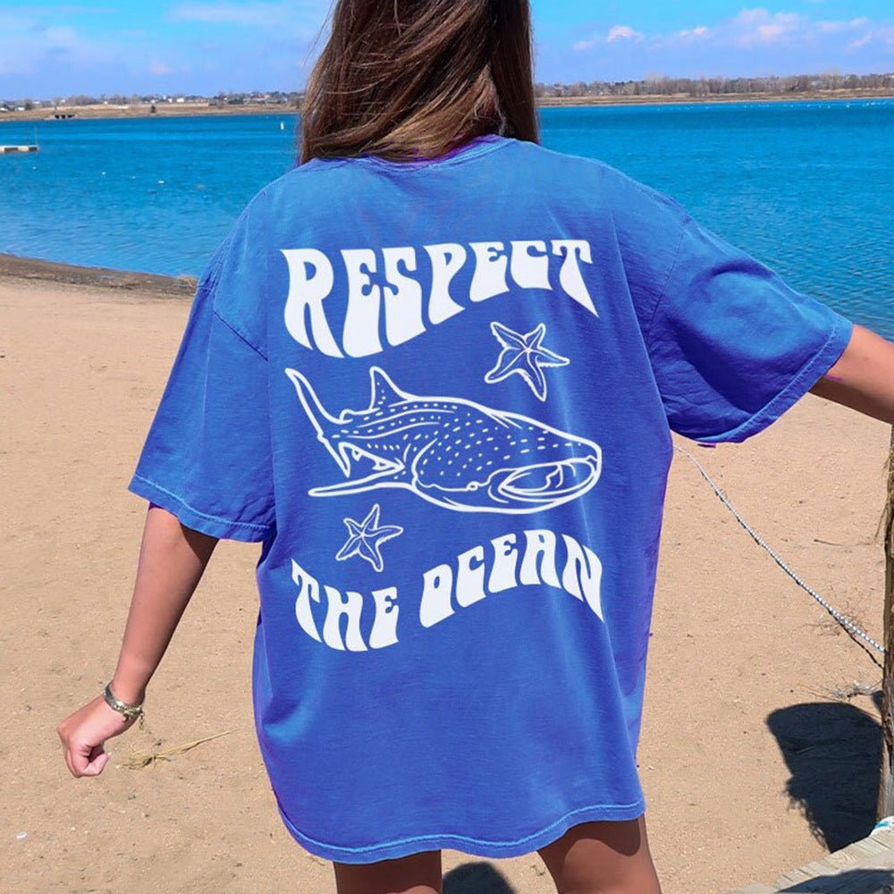 Ocean Starfish Dolphin Printing T-shirt For Women