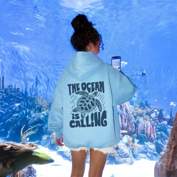 Tween Girl Letter Turtle Print Drop Shoulder Hoodie