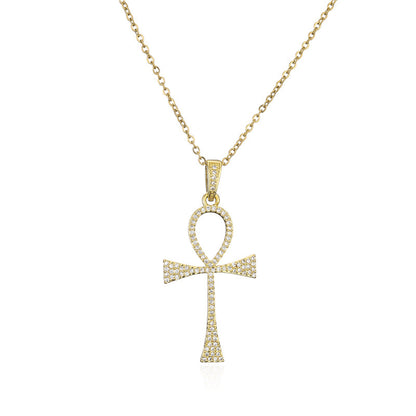 Zircon Religious Anka Cross Necklace