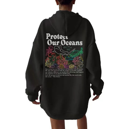 Sweater Women's Loose Protect Our Oceans Hoodie