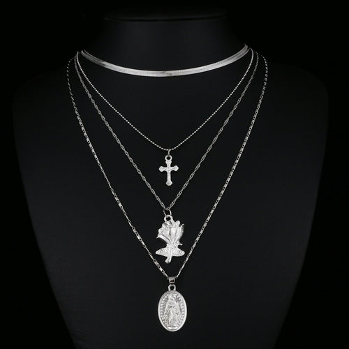 Religious Three-Layer Cross Necklace