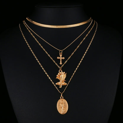 Religious Three-Layer Cross Necklace