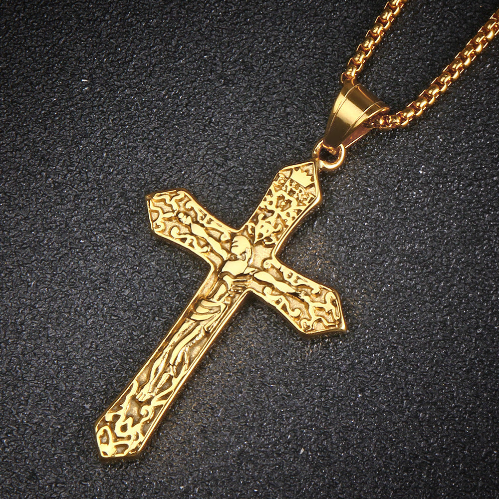 Titanium Jesus Cross Pendant Necklace