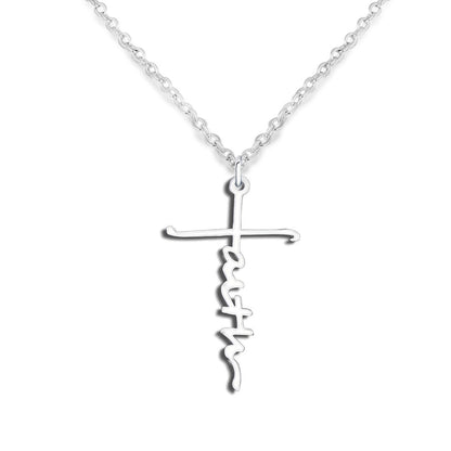 Stainless faith letter pendant necklace