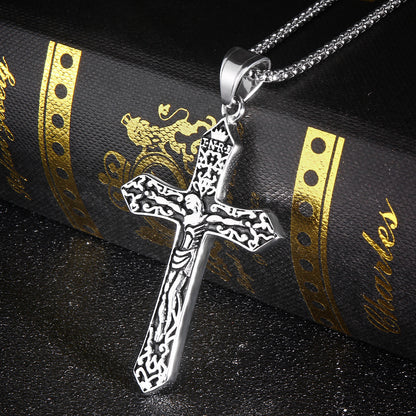 Titanium Jesus Cross Pendant Necklace