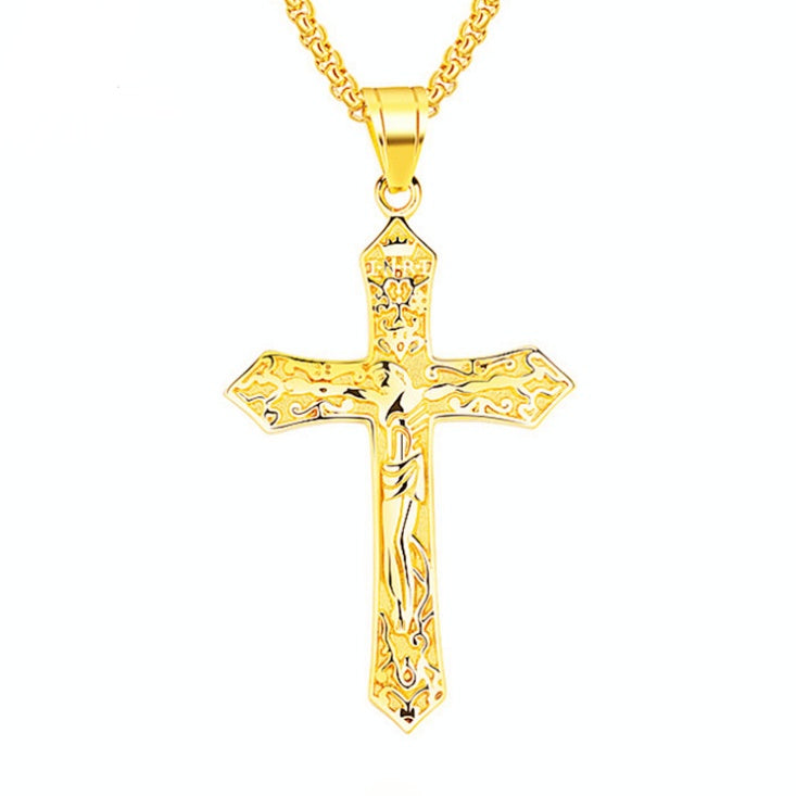 Titanium Jesus Cross Pendant Necklace