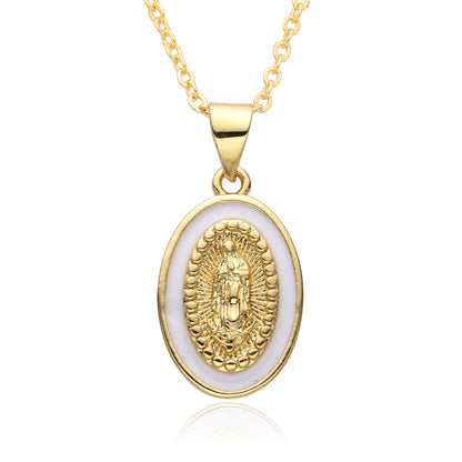 Religious Drip Oval Pendant Necklace