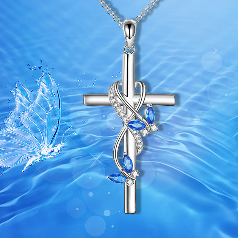 Elegant Butterfly Cross Pendant Necklace