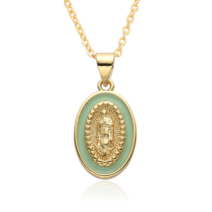 Religious Drip Oval Pendant Necklace