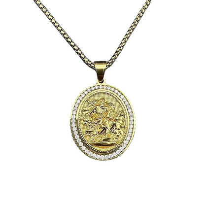 Embossed Religious Pendant Necklace