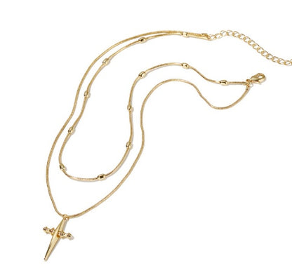 Layered Choker Cross Pendant Necklace