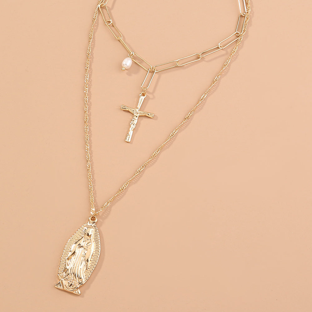 Religious Cross Multilayer Necklace