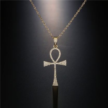 Zircon Religious Anka Cross Necklace