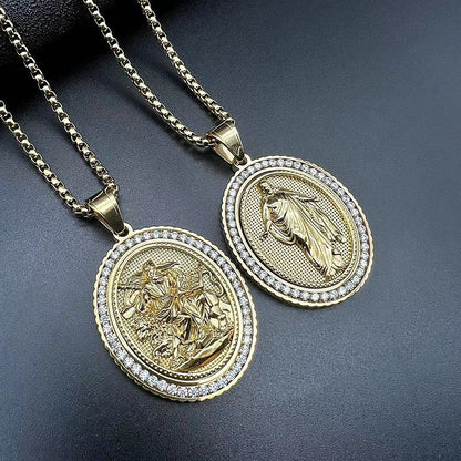 Embossed Religious Pendant Necklace