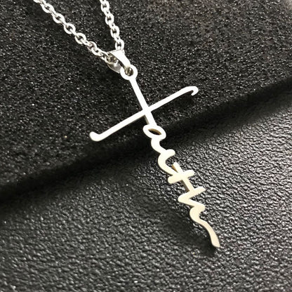 Stainless faith letter pendant necklace