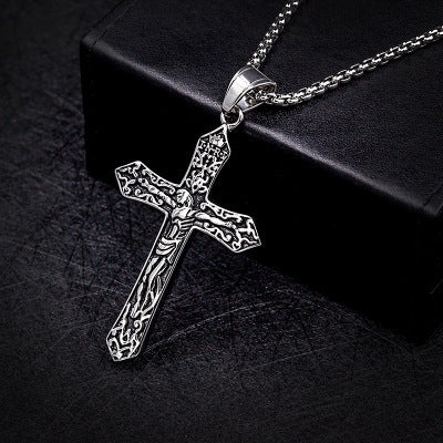 Titanium Jesus Cross Pendant Necklace