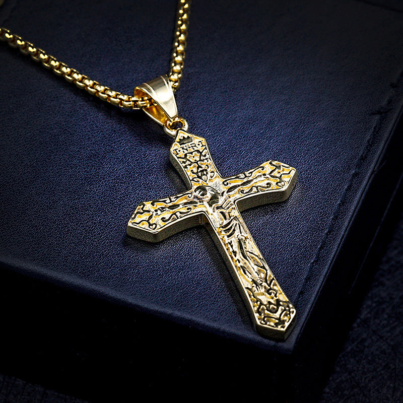 Titanium Jesus Cross Pendant Necklace