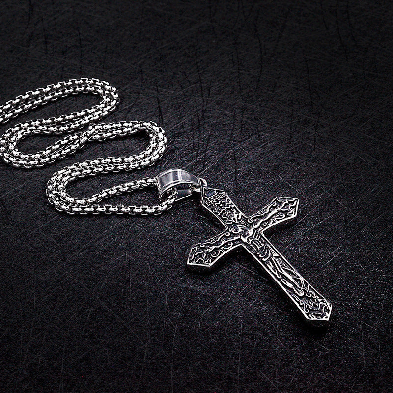 Titanium Jesus Cross Pendant Necklace