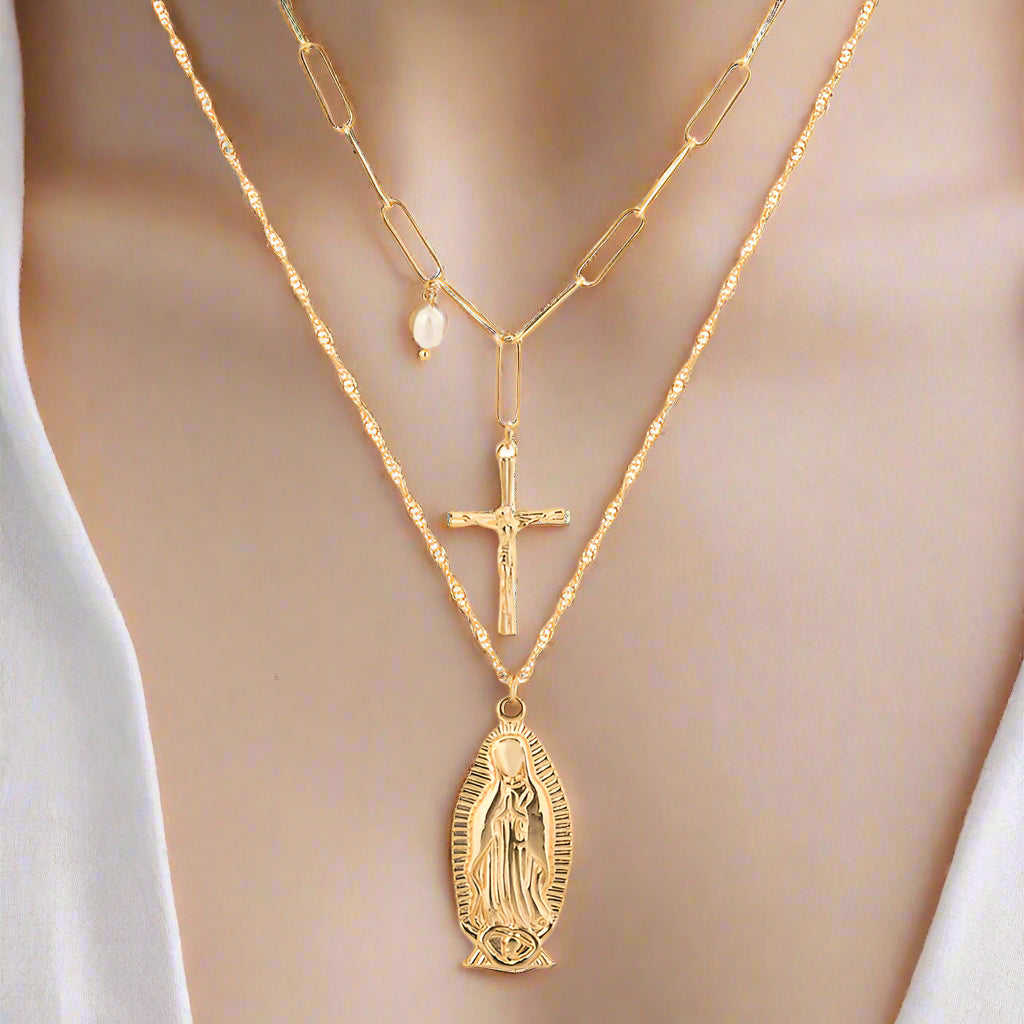 Religious Cross Multilayer Necklace