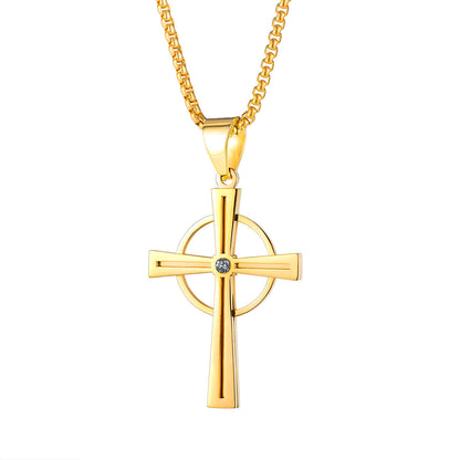 Religious Circle Cross Pendant Necklace