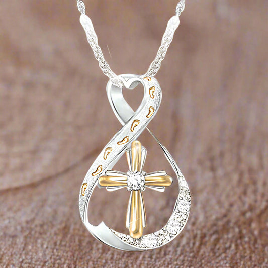 Cross Footprint Diamond Two Tone Necklace