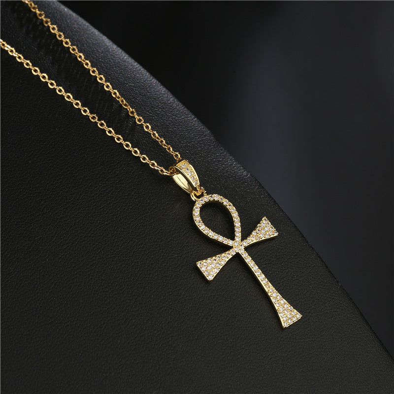 Zircon Religious Anka Cross Necklace