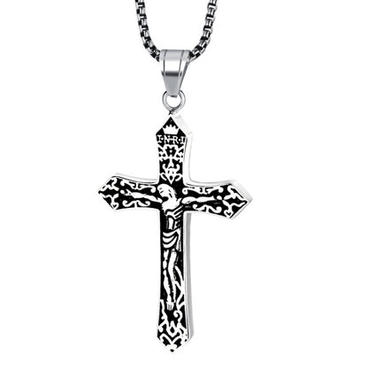 Titanium Jesus Cross Pendant Necklace