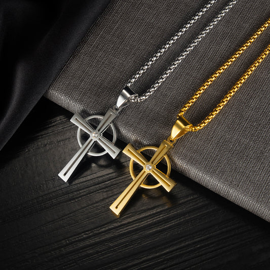 Religious Circle Cross Pendant Necklace