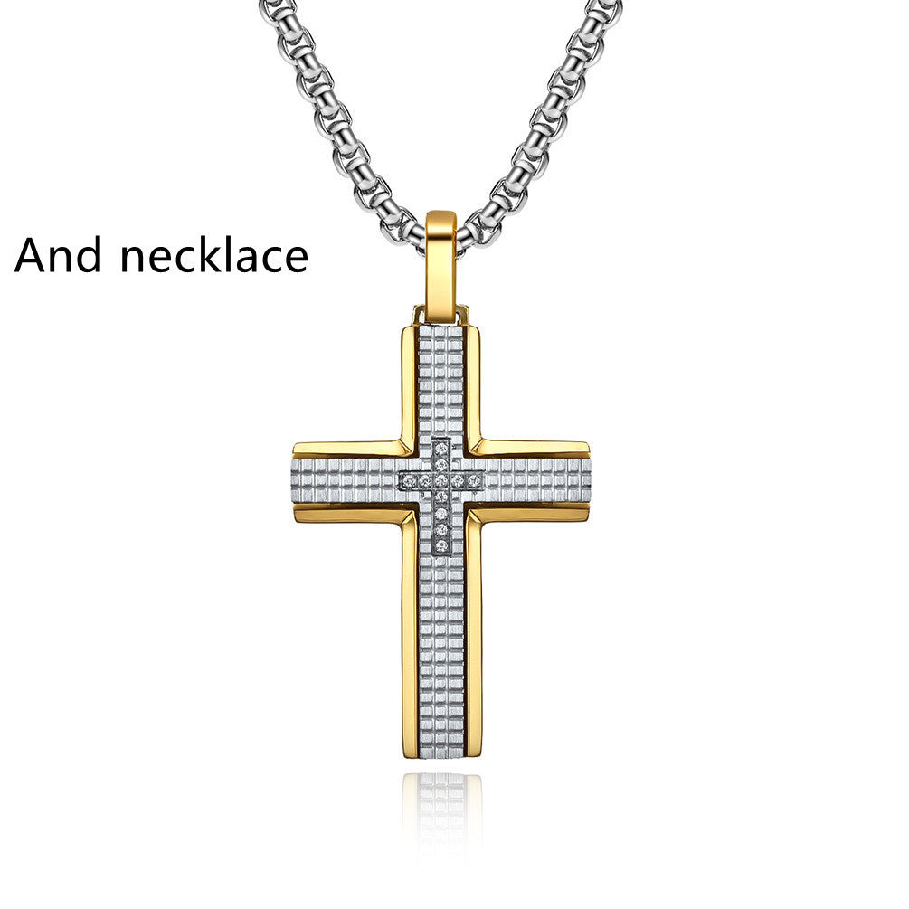 Plaid Cross Pendant Necklace