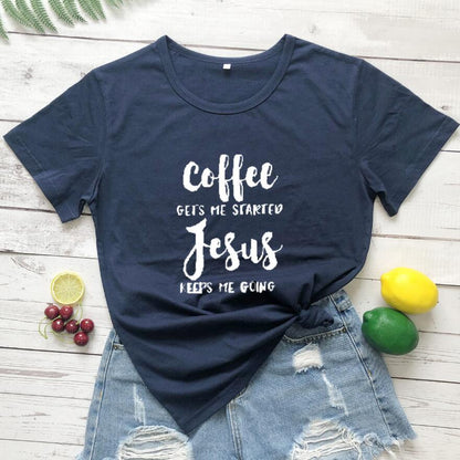 Kaffee bringt mich in Schwung Jesus hält mich am Laufen Tee