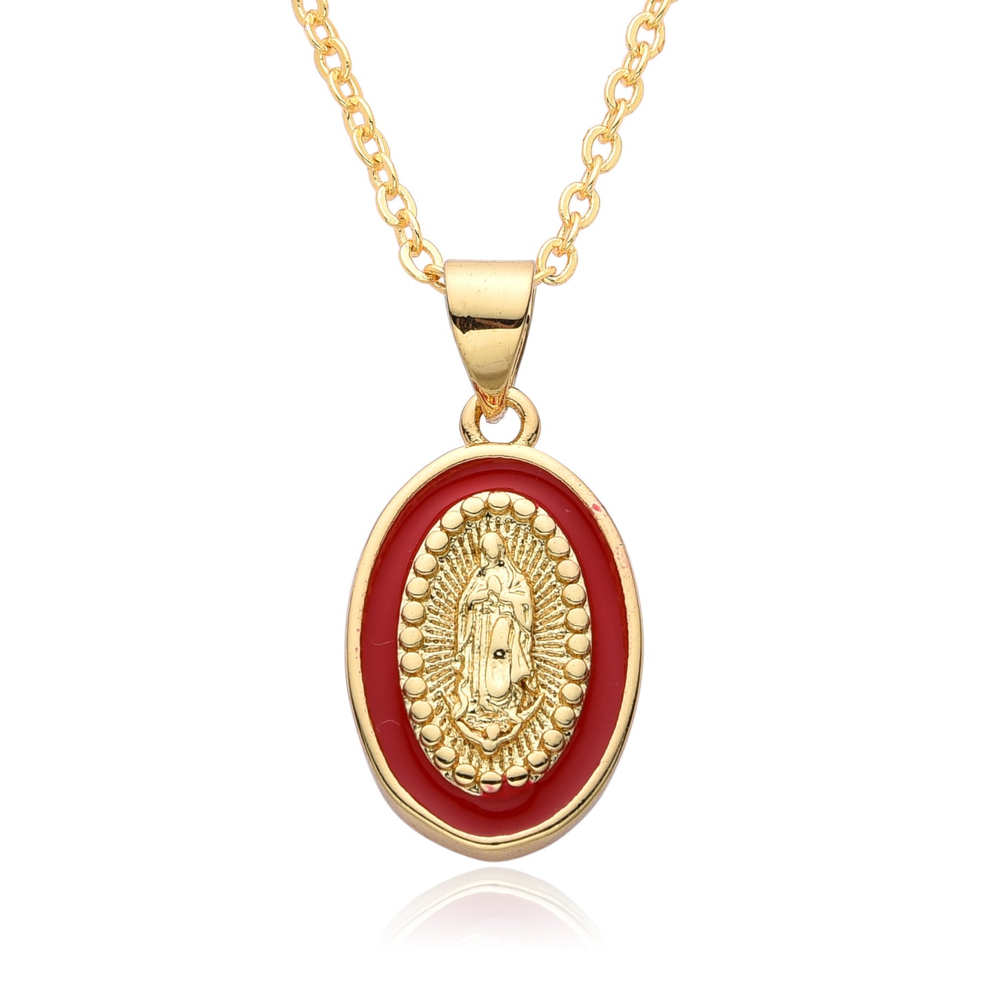 Religious Drip Oval Pendant Necklace