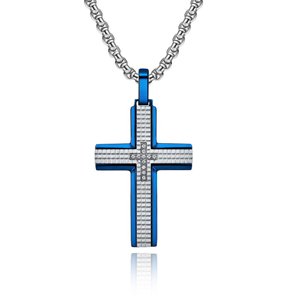 Plaid Cross Pendant Necklace