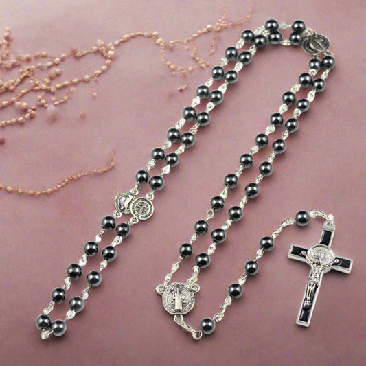 Black rosary necklace religious necklace