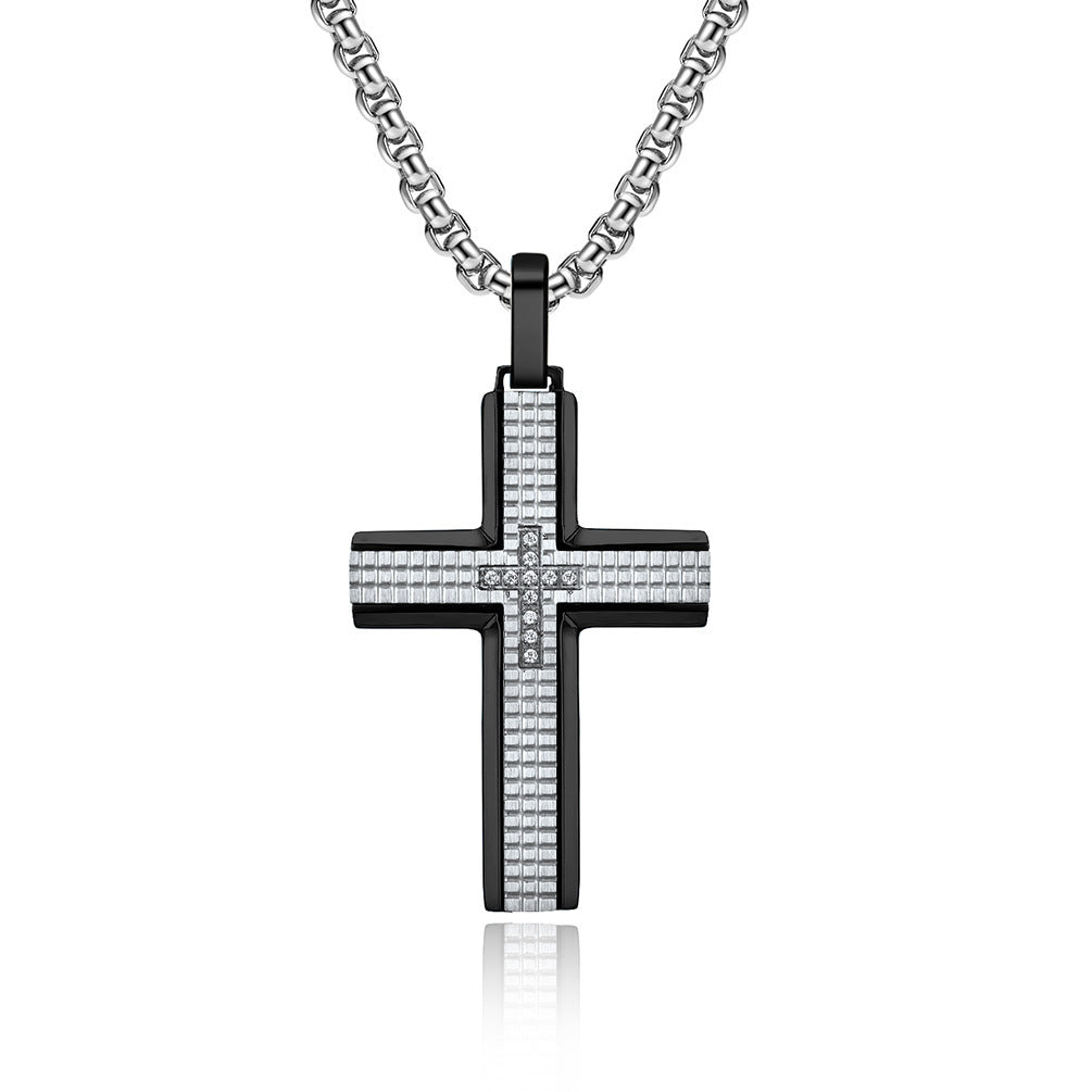 Plaid Cross Pendant Necklace