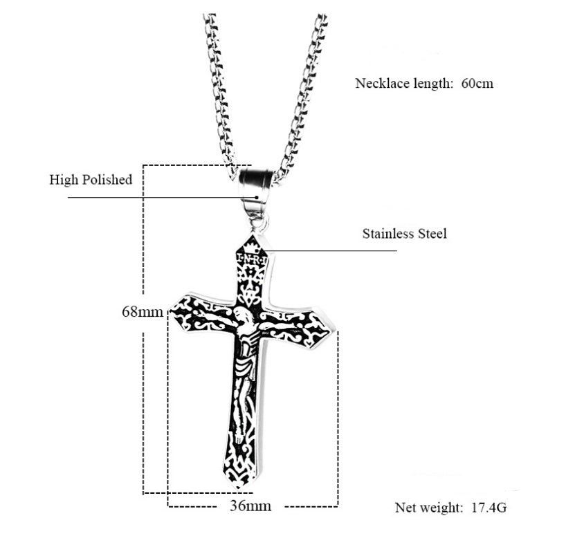 Titanium Jesus Cross Pendant Necklace