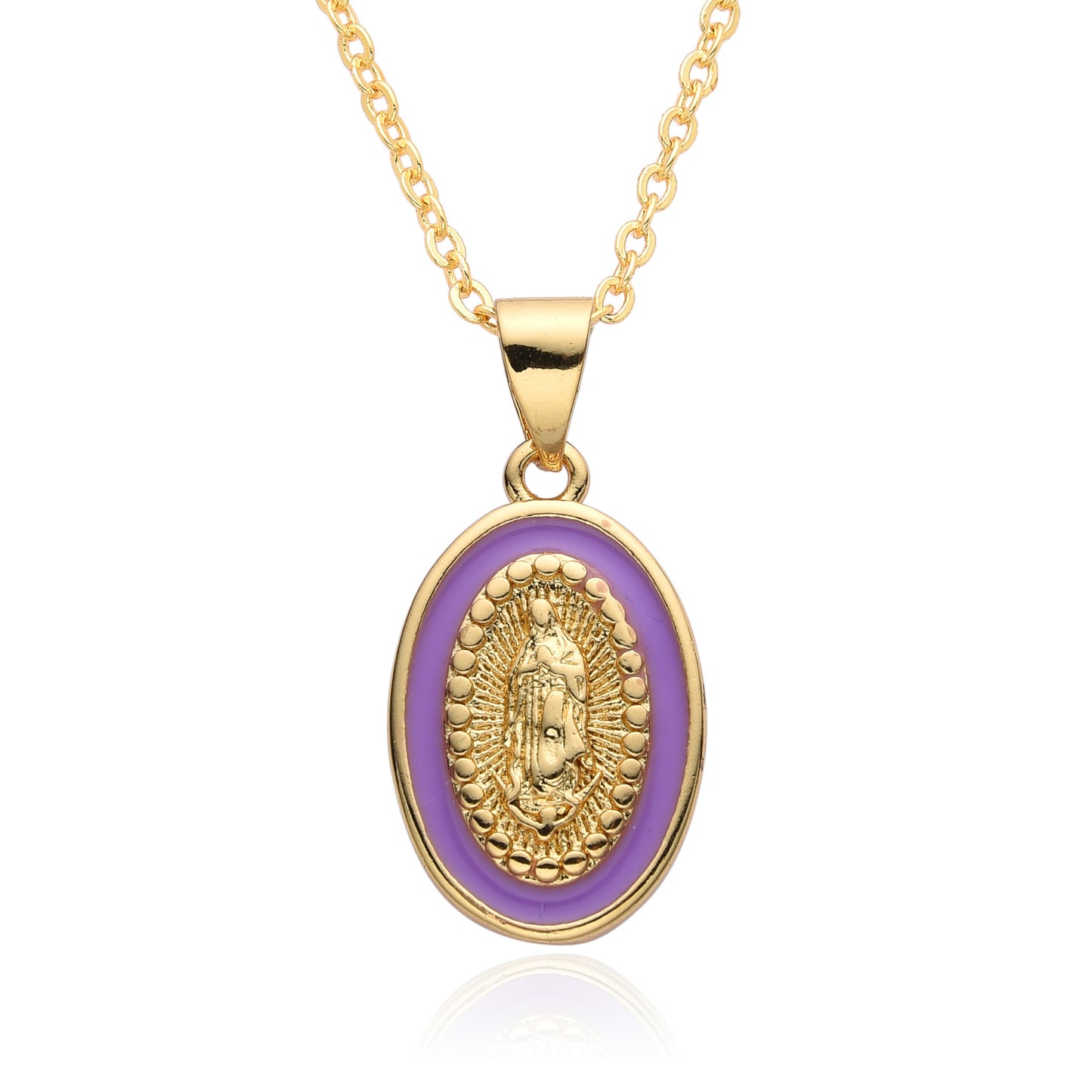 Religious Drip Oval Pendant Necklace