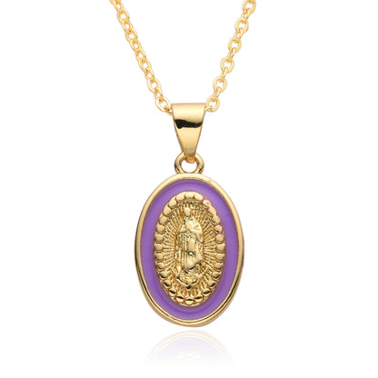 Religious Drip Oval Pendant Necklace