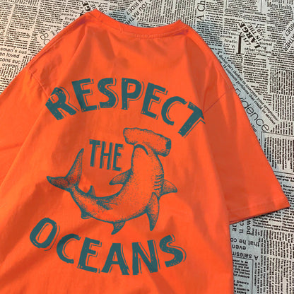 Respect The Oceans Print Men T Shirts