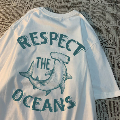 Respect The Oceans Print Men T Shirts