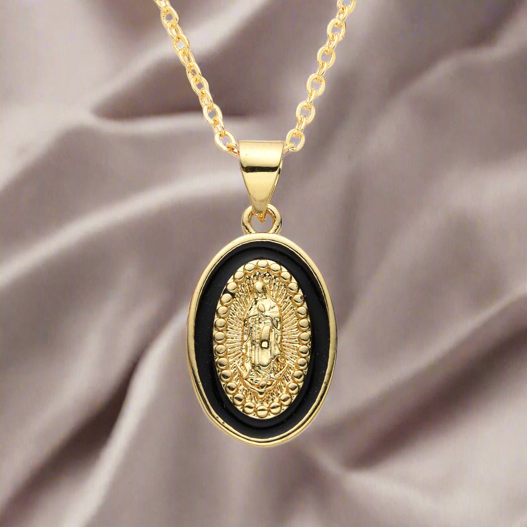 Religious Drip Oval Pendant Necklace