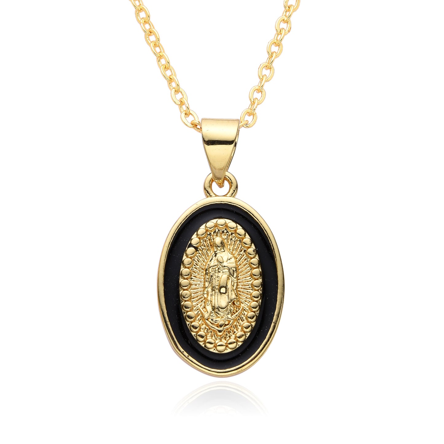 Religious Drip Oval Pendant Necklace