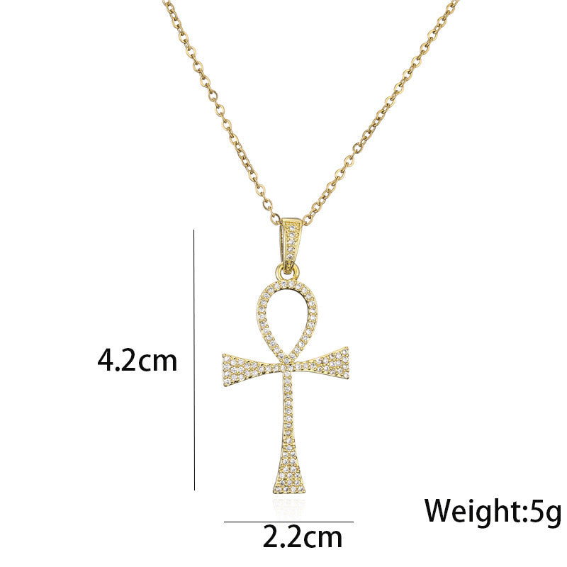 Zircon Religious Anka Cross Necklace