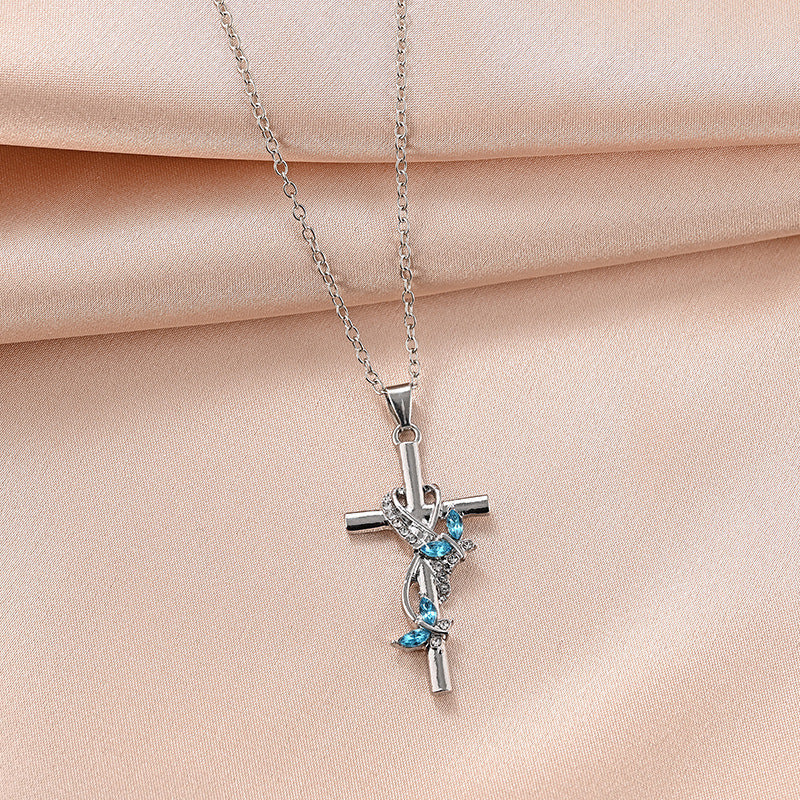 Elegant Butterfly Cross Pendant Necklace