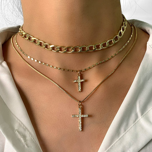 Diamond Cross Cuban Chain Necklace