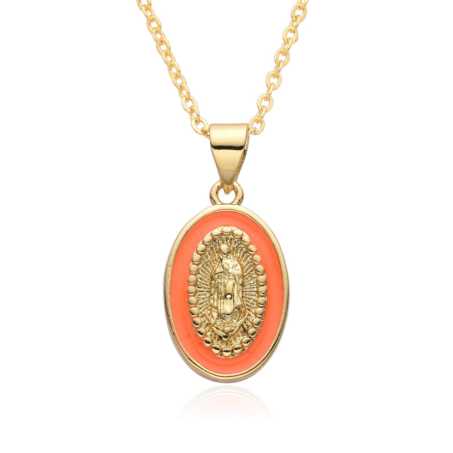 Religious Drip Oval Pendant Necklace