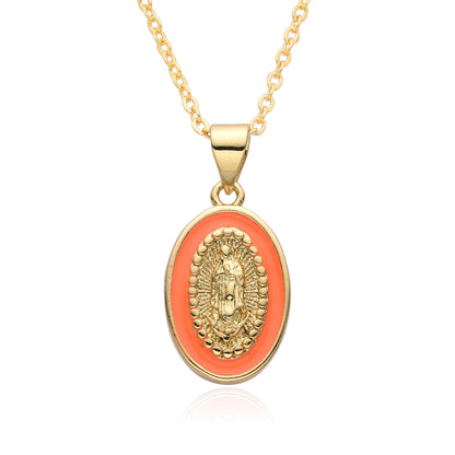 Religious Drip Oval Pendant Necklace