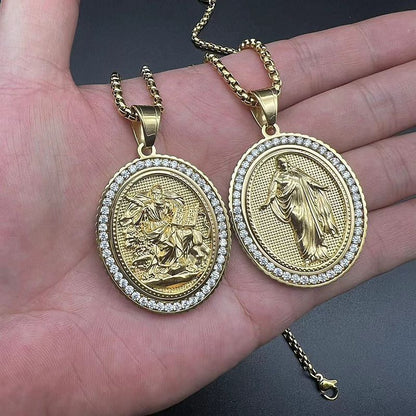 Embossed Religious Pendant Necklace